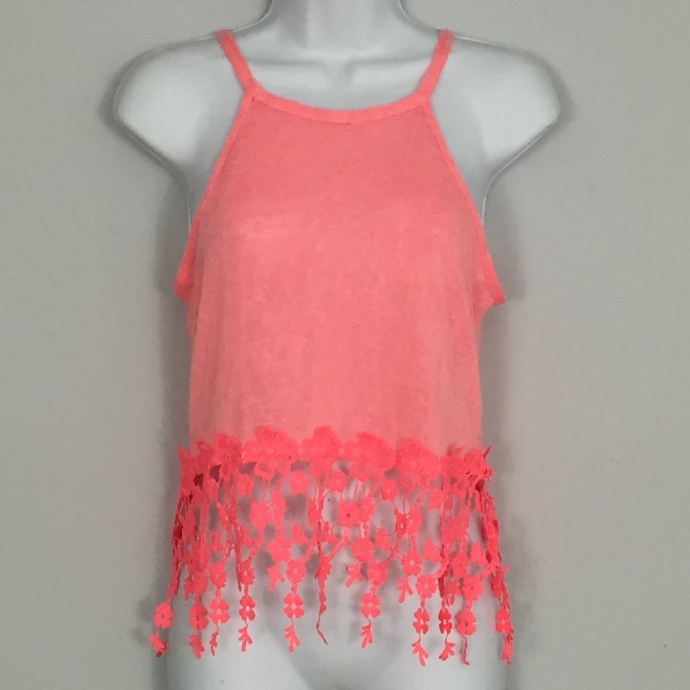 Charlotte Russe Tank Top Womens S Pink Embroidered Floral Pullover Cotton Blend - Picture 1 of 7